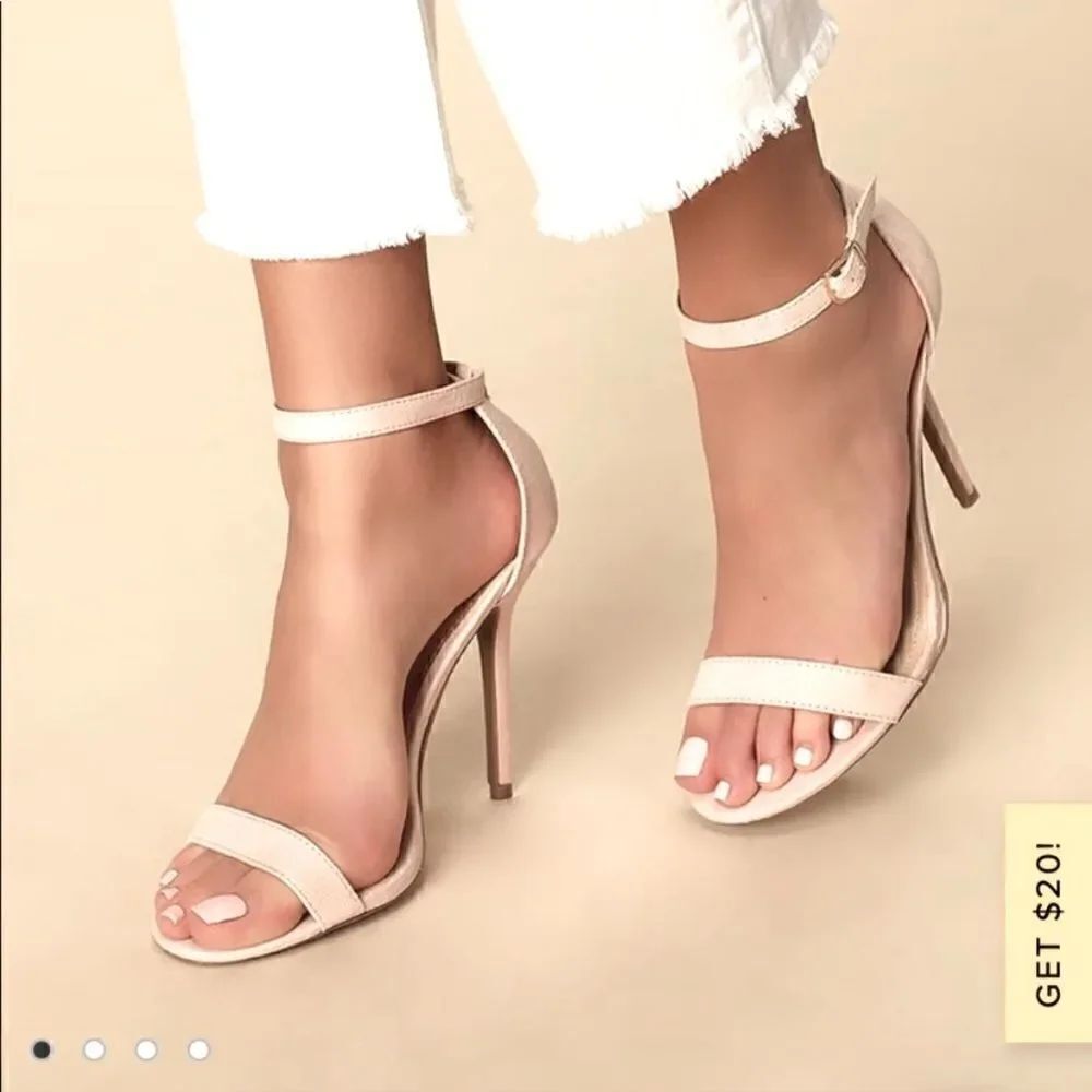 Lulu’s Elsi Light Nude Single Strap Stiletto Heel Sandal Size 7.5
